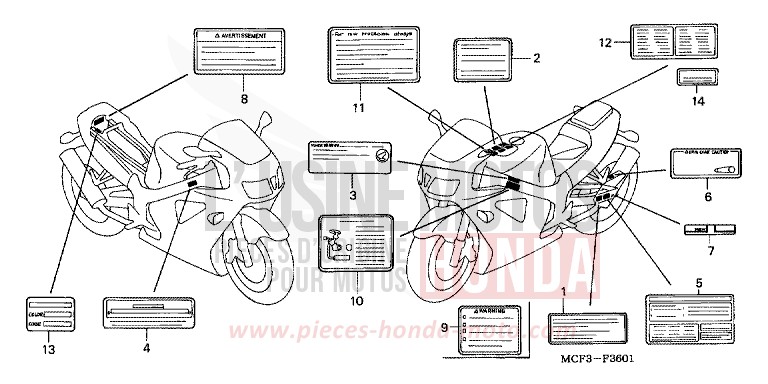 ETIQUETTE DE PRECAUTIONS (VTR1000SP2/3/4/5/6) von VTR1000 SP-2 ROSS WHITE (NH196B) von 2002